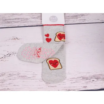 Ponožky YO ABS protiskluzové šedé s červenými srdíčky velikosti ponožek: 18-20 ( EUR vel. 27-30)