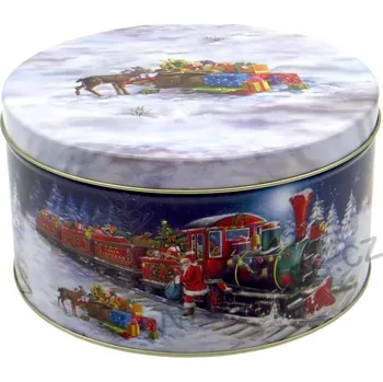 Dóza na potraviny SANTA EXPRESS plechová dóza 3085 vánoční vlak se Santou a dárky