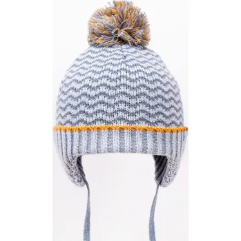 Kojenecké oblečení YO zimní kojenecká čepice pletená s bambulí Little one - chlapecká vel. 42-44