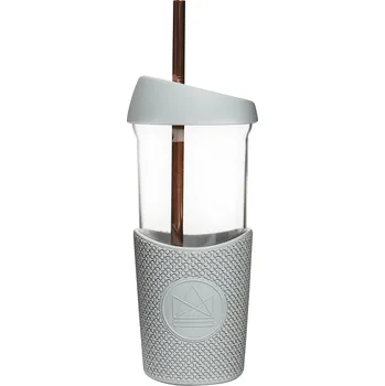 Sklenice Skleněný pohár s brčkem, 568ml, Neon Kactus, šedý