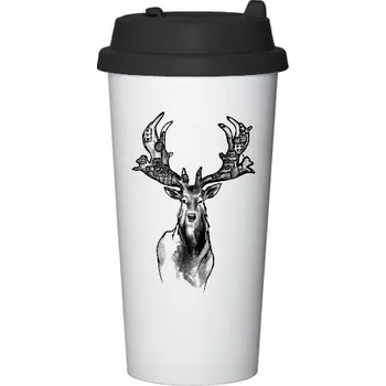 Cestovní nerezový hrnek s potiskem Deer patchwork