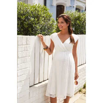 Těhotenská móda Tiffany Rose Těhotenské svatební šaty krátké NICOLA Barva: Ivory - smetanová, Velikost: 4 EU 42-44, Materiál: krajkové