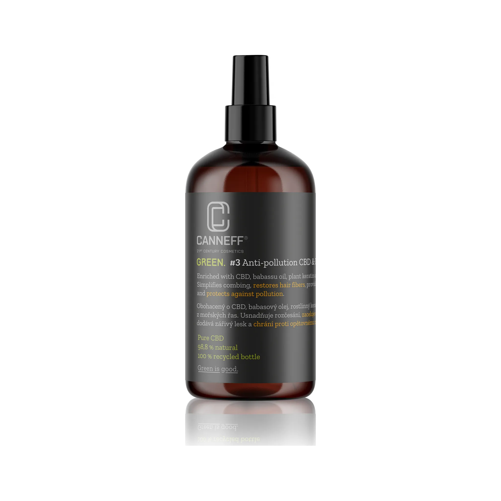 Fotografie 1 - Vlasová regenerace Canneff Green #3 Anti-pollution CBD Plant Keratin Hair Spray 200 ml