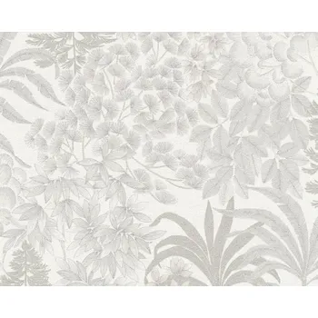Tapeta Vliesová tapeta květy, listy - bílá, šedá, stříbrná 4002391282 (0,53 x 10,05 m) A.S.Création