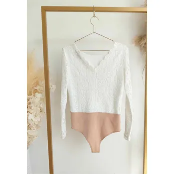 Body CONSTANT LOVE - BOHO svatební body dlouhý rukáv Barva: Off-White - smetanová, Velikost: L