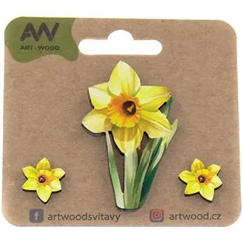Brož art-wood.cz Dřevěná brož + náušnice - narcis žlutý