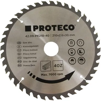 Pilový kotouč PROTECO kotouč pilový SK 210 x 2.6 x 30 40z + redukce 30/20 mm
