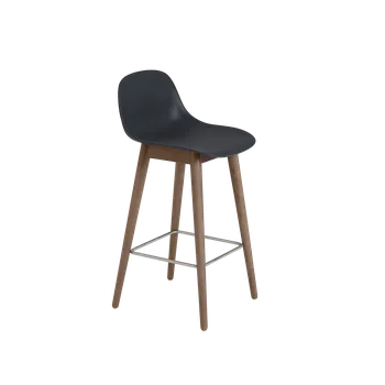 Barová židle Barová židle se zádovou opěrkou Muuto FIBER COUNTER STOOL WOOD BASE - zvolte provedení Barva židle: Tmavě hnědá/Černý plast