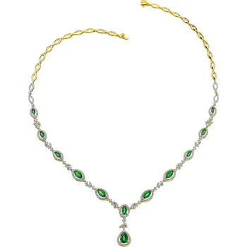 Náhrdelník Zlatý náhrdelník s brílianty a smaragdy - ryzost 585 - 103.416