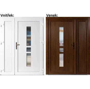 Vchodové dveře Dvoukřídlé vchodové dveře plastové Soft Megan+Panel Plný, Zlatý dub/bílá, 150x200 cm, pravé