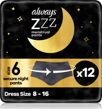 Menstruační kalhotky Always Secure Night Pants menstruační kalhotky 12 ks S/M