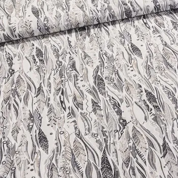 Směsové plátno LIVING STOUR, peříčka, béžovo-šedá, š.140cm (látka v metráži)