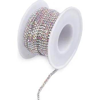 Štrasový prýmek / borta šíře 2 mm, barva 1 crystal AB stříbrná