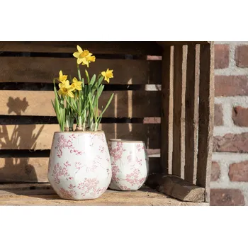 Květináč Retro obal na květináč s růžovými květy Mali - Ø 11*11 cm