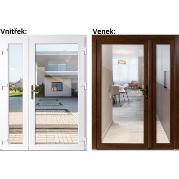 Vchodové dveře Levné dvoukřídlé vchodové dveře plastové Soft 3/3 sklo čiré Zlatý dub/bílá 150x200 cm, pravé