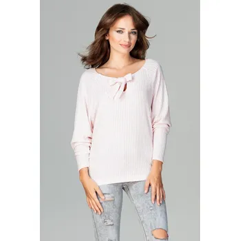 Dámská halenka Pruhovaná halenka s mašli K468 LENITIF Barva: Růžová, Velikost: L/XL