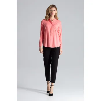 Dámská košile Klasická halenka na knoflíky s dlouhým rukávem M663 FIGL Velikost: L, Barva (Varianta): Korálová