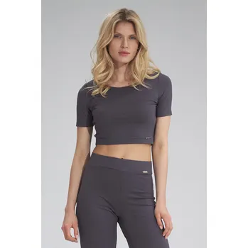 Top v crop stylu s krátkými rukávy M748 Barva: Šedá, Velikost: L
