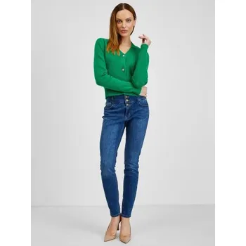 Dámský svetr Zelený dámský kardigan s příměsí vlny
