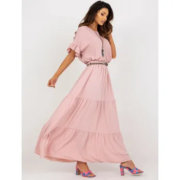 Dámská sukně Letní jednobarevná dlouhá sukně s volány + pásek jako dárek - růžová - vel. UNI