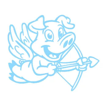 Samolepicí dekorace na vozidlo Prase 005 pravá s křídly a lukem (03 - světle modrá) SAMOLEPKA NA AUTO, NÁLEPKA, FÓLIE, POLEP, TUNING, VLASTNÍ TEXT, TISK, AUTOSAMOLEPKY.cz, POLEPY, OBRÁZEK, LOGO, 3D STICKERS