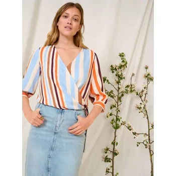 Dámská košile Modro-oranžová pruhovaná zavinovací halenka s tříčtvrtečním rukávem 34