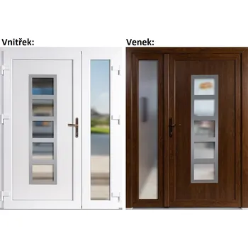 Vchodové dveře Dvoukřídlé vchodové dveře plastové Soft Lucy Inox+Sklo Nisip, Zlatý dub/bílá, 130x200 cm, levé