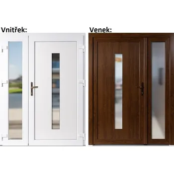 Vchodové dveře Dvoukřídlé vchodové dveře plastové Soft Hana+Sklo Nisip, Zlatý dub/bílá, 150x200 cm, pravé