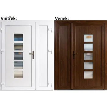 Vchodové dveře Dvoukřídlé vchodové dveře plastové Soft Lucy+Panel Plný, Zlatý dub/bílá, 150x200 cm, levé