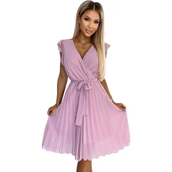 Dámské šaty Numoco 374-3 POLINA Plisované šaty s výstřihem a volány - špinavě růžové S / M / L / XL