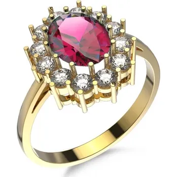 Prsten Couple, Velkolepý prsten Diana s červeným zirkonem, žluté zlato, vel. 57, prům. 18.1 mm, vel.: 57, ø18,1 mm, 585-52-1-0502.0Z00.0.57.104