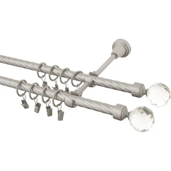 Garnýž Garnýž kovová 480 cm kroucená dvouřadá - dvojitá 16 Koule crystal double chrom mat