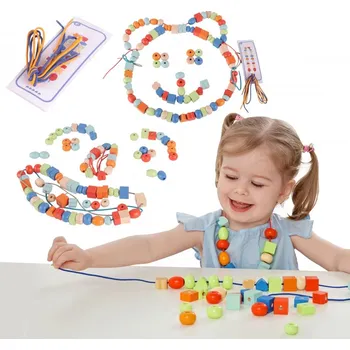 Dřevěná hračka Classic World Hračka dřevěné korálky k navlékání 96 prvků