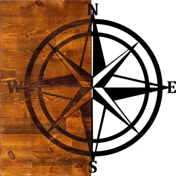Nástěnná dřevěná dekorace COMPASS hnědá/černá