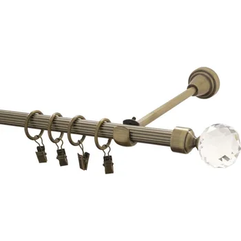 Garnýž kovová 150 cm rýhovaná jednořadá 16 Koule crystal mosaz