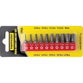 Bit Top Master Pro Sada 1/4" bitů TS s otvorem, v držáku, 10ks, TT8;10;15;20;25;27;30;40;45;50 TMP - TM-330169