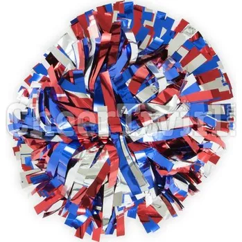 Metallický POMPON ČERVENO-MODRO-STŘÍBRNÝ / 50 cm
