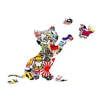 Samolepící dekorace SAMOLEPKA Kočka 037 pravá s motýlky (83 - Sticker bomb) NA AUTO, NÁLEPKA, FÓLIE, POLEP, TUNING, VLASTNÍ TEXT, TISK, AUTOSAMOLEPKY.cz, POLEPY, OBRÁZEK, LOGO, SAMOLEPKY