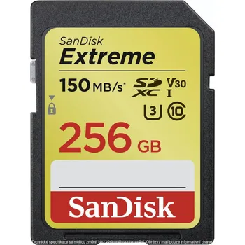 Paměťová karta SanDisk Extreme SDXC 256GB 150MB/s C10 V30 UHS-I U3 (183526)