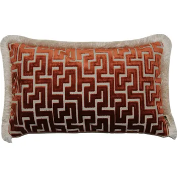 Povlak na dekorativní polštářek BOHOLOGY Skořicově hnědý sametový povlak na polštář Labyrinth 30 x 50 cm s třásněmi