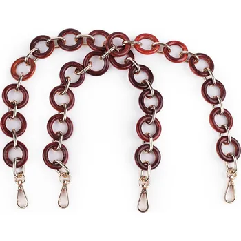Ucho / řetěz na kabelku s karabinami délka 50 cm, barva červenohnědá zlatá
