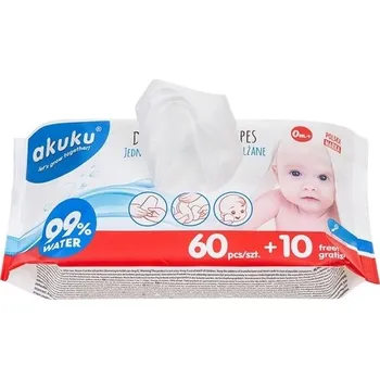 Dětská kosmetika Ubrousky vlhčené AKUKU - OBSAH VODY 99% - 60ks + 10ks