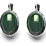Zlaté náušnice, přírodní kámen malachit, bílé zlato - NK 1454 (malachit 14x10 mm)