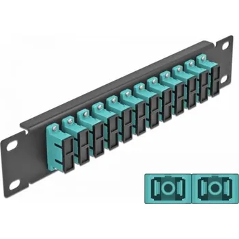 Patch panel Delock 10" patch panel pro optická vlákna, 12 portů, SC Duplex, sv. modrý, 1U, černý