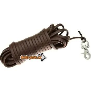 Obojek pro psa edworld Barvářská šňůra kožená, průměr kůže 6mm, kulatá, barva hnědá, karabina nerez vypouštěcí Délka: 6 m