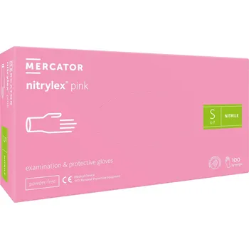 Vyšetřovací rukavice MERCATOR MEDICAL NITRYLEX PINK - Nitrilové rukavice (bez pudru) růžové, 100 ks Velikost: S