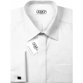 Pánská košile Pánská košile AMJ na manžetové knoflíčky JDPSA018MK bílá, dlouhý rukáv, prodloužená délka, slim fit, vel. 45