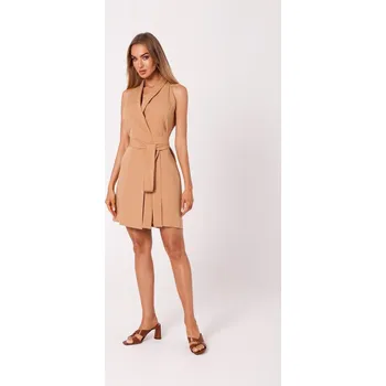 Dámské šaty Elegantní zavinovací minišaty MOE M747 hnědé EU velikost: S