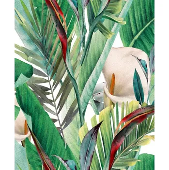 Tapeta Vliesová tapeta zelené palmové listy s bílou kalou MA947416 / Tapety na zeď Spirit of jungle (0,53 x 10,05 m) Marburg