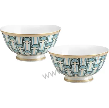 Pozzi M LIBERTY porcelánové dezertní misky tyrkysové modré proužky a ornamenty 250ml 2 ks